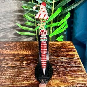 Christmas Hand-Made Custom Extended Beaded Pen  Large Christmas Hat. Rhinestone.